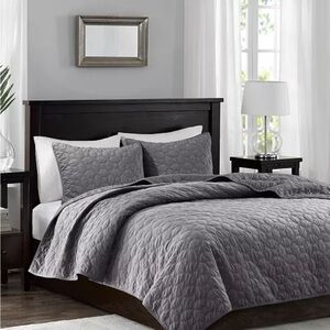 Madison Park Gray Faux Velvet Quilted Bedding Set
